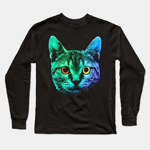 Big Cat Face Long Sleeve T-Shirt by robotface